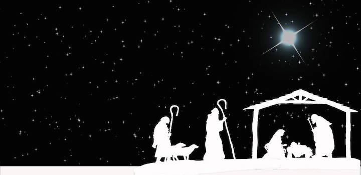manger birth of Christ black and white