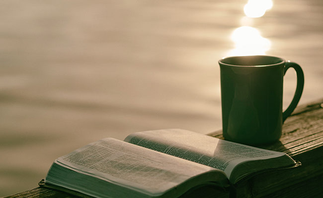 Bible dock coffee sunrise reading