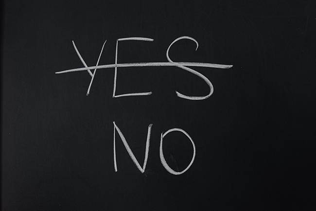 "Yes" crossed out on a chalk board and replaced with "No." Pastoral time management