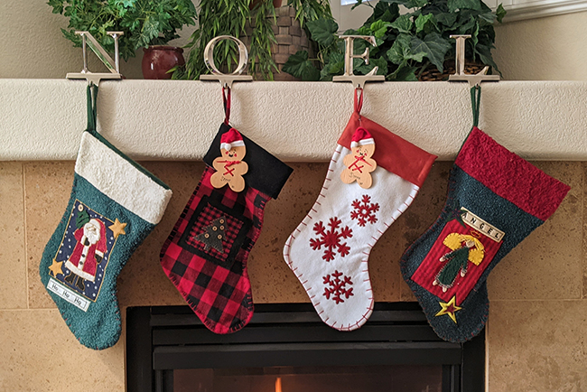 Stocking hanging by fireplace - Santa Claus in the church