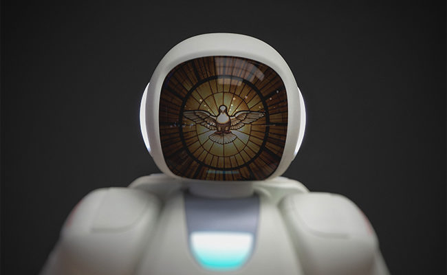 Artificial Intelligence chatGPT sermon robot Holy Spirit dove pastor church
