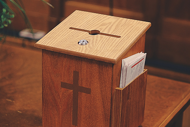 tithing box at church