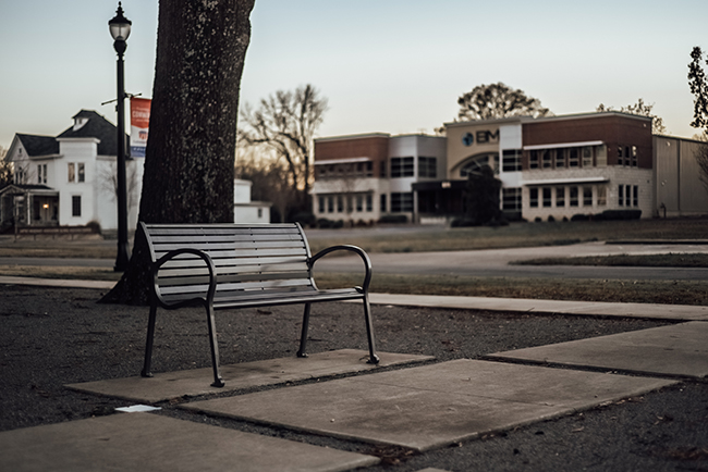Park bench in small town - pastoring small towns