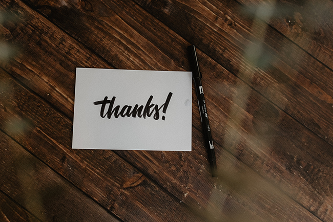 Thank you note to church guests