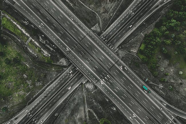 God's ways - overhead view of highways crossing