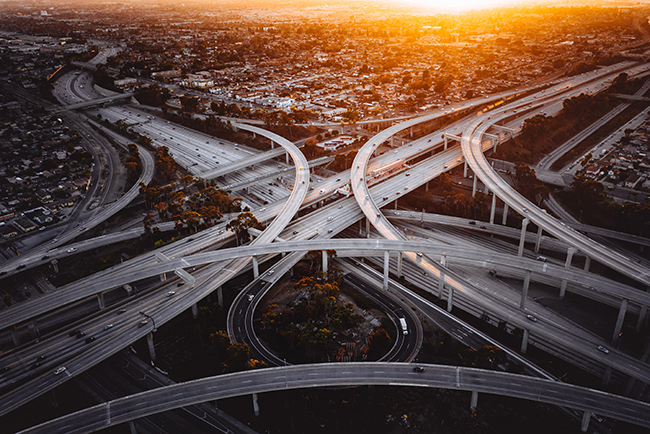 Aerial photo of highway interchange - new groups